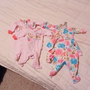 4 preemie girls footed onesies